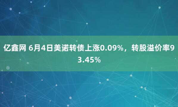 亿鑫网 6月4日美诺转债上涨0.09%，转股溢价率93.45%
