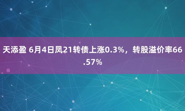天添盈 6月4日凤21转债上涨0.3%，转股溢价率66.57%