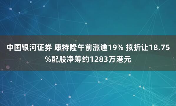 中国银河证券 康特隆午前涨逾19% 拟折让18.75%配股净筹约1283万港元